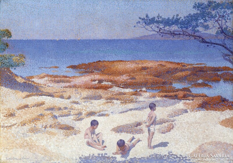 Henri-edmond cross - kids on the beach - scratch canvas reprint
