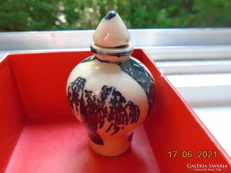 Kangxi Kézzel festett ,kézzel jelzett kobaltkék-fehér tubákos palack,