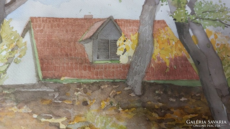 (K) s. Okazaki watercolor landscape painting with a house, 40x50 cm frame