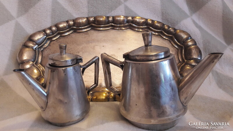 Antique silver-plated pouring set, jugs on a tray (m2605)