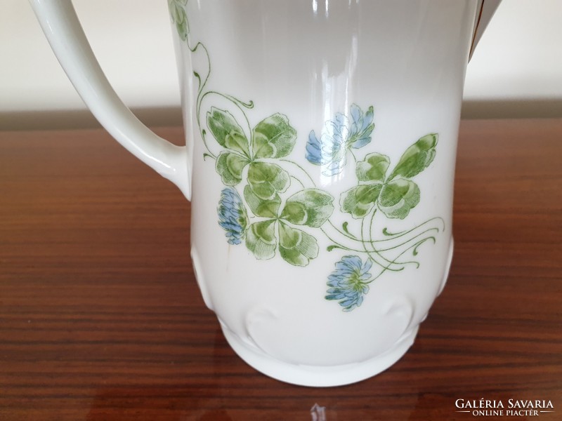 Old Art Nouveau porcelain teapot with clover pattern in large spout