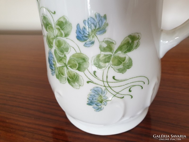 Old Art Nouveau porcelain teapot with clover pattern in large spout