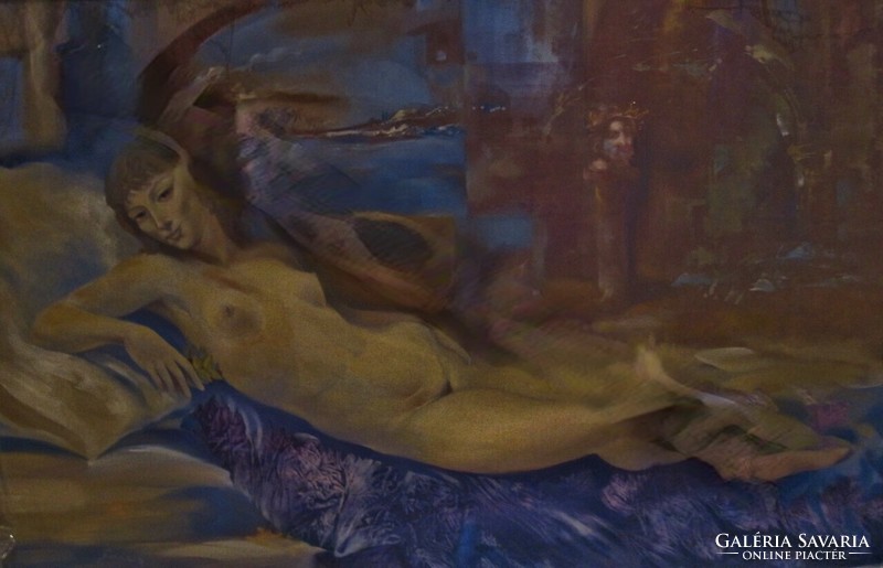 István Svenda: lying female figure, oil painting