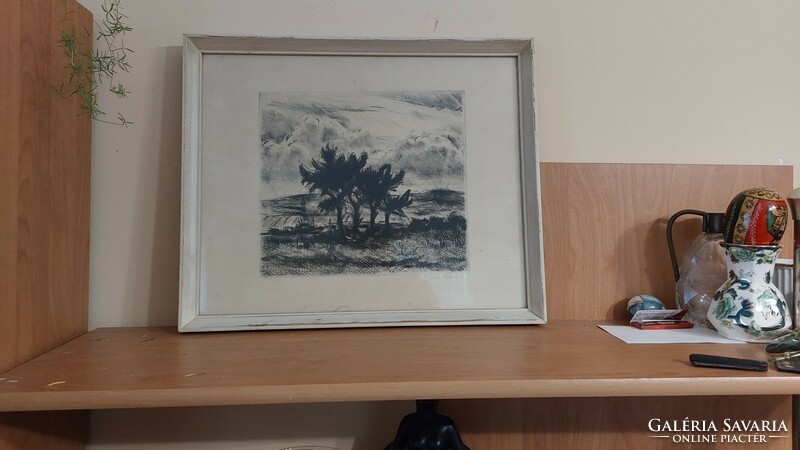 (K) white ilona etching with frame 46x38 cm