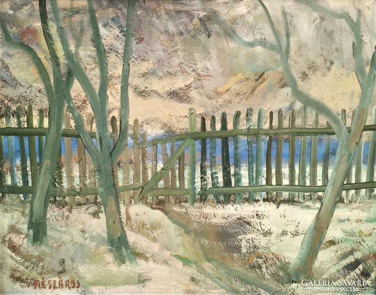 Mészáros József (1925 - 1979) Kerítés c. Képcsarnokos festménye Eredeti Garanciával!