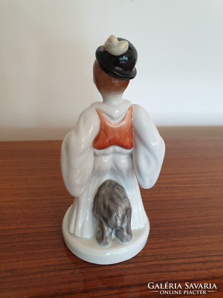 Régi Herendi porcelán fiú népviseletben puli kutyával