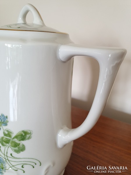 Old Art Nouveau porcelain teapot with clover pattern in large spout