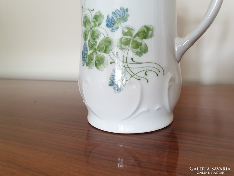 Old Art Nouveau porcelain teapot with clover pattern in large spout