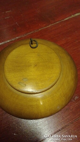 Retro handicraft hand carved wooden wall bowl with copper inlay