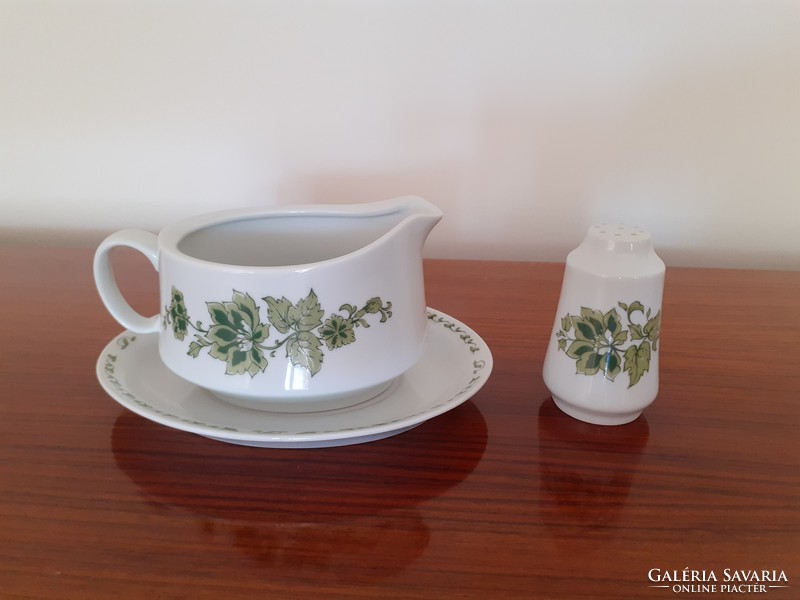 Retro old lowland porcelain salt shaker with green floral sauce
