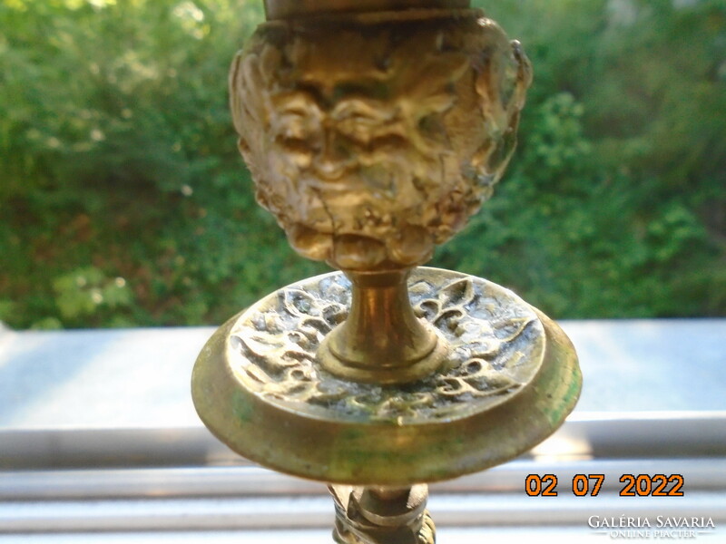 19 Sz unique fire-gilt bronze casting candle holder with fauns and puttos, on coiled legs