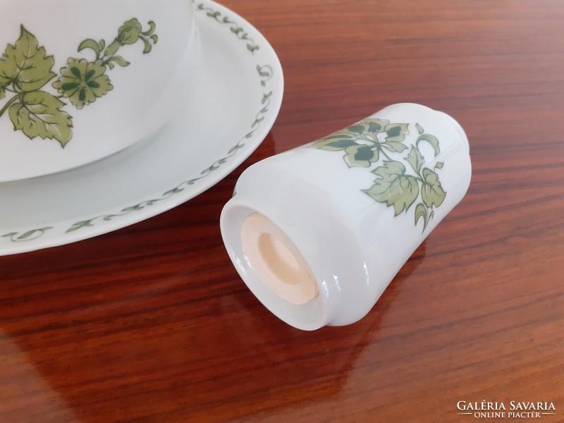 Retro régi Alföldi porcelán zöld virágos szószos sószóró