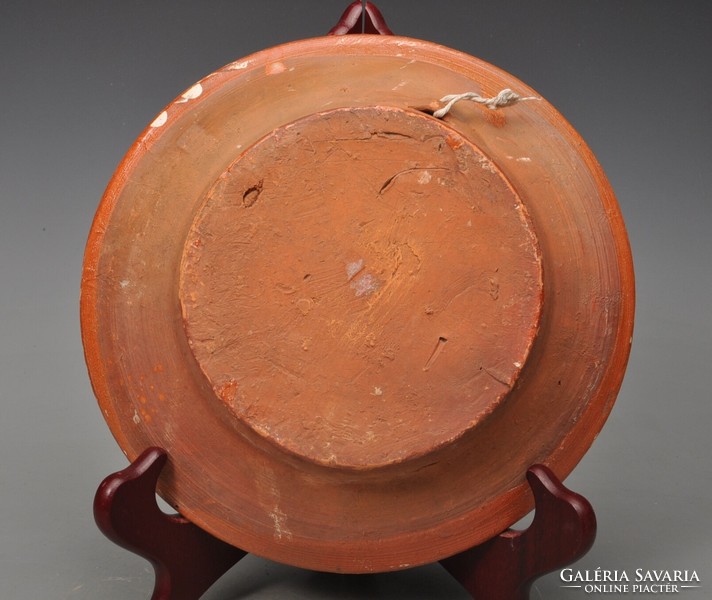 Old earthenware plate, Transylvanian customs village, customs village, 22.3 cm. 19.Sd end,