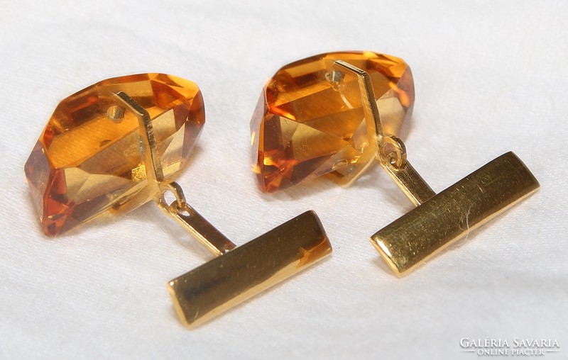 Art Deco Russian Gold Plated Synthetic Citrine Cufflink Pair Marked