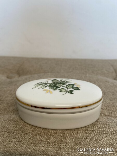 Hollóháza green floral porcelain bonbonier a19