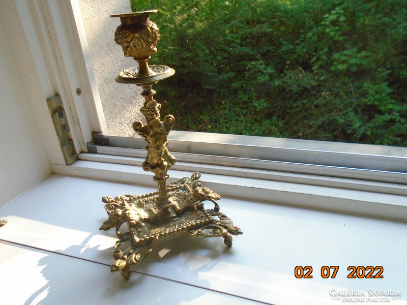 19 Sz unique fire-gilt bronze casting candle holder with fauns and puttos, on coiled legs