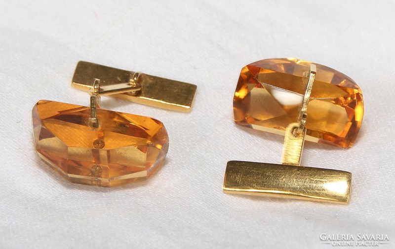 Art Deco Russian Gold Plated Synthetic Citrine Cufflink Pair Marked
