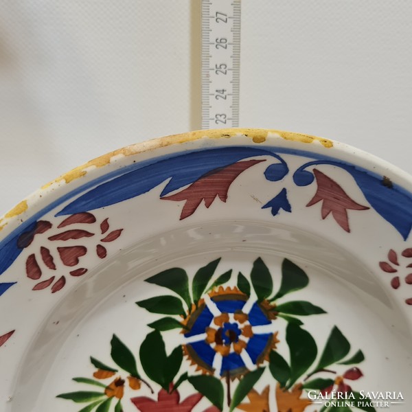 Hollóházi colorful flower pattern hard ceramic wall plate (2262)