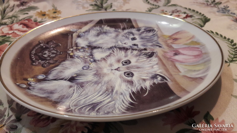 Macskás porcelán tányér, cicás dísztányér 1. (L2681)
