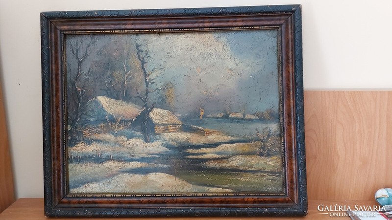 (K) antique painting with labels on the back 36x46 cm