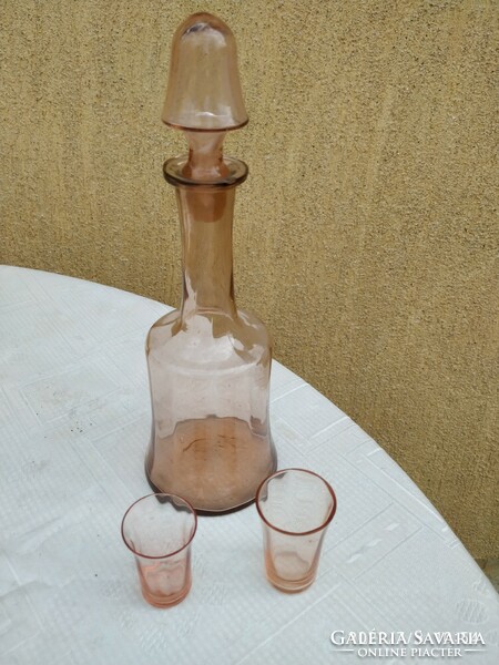 Colored glass, bottle with 2 cups for sale!