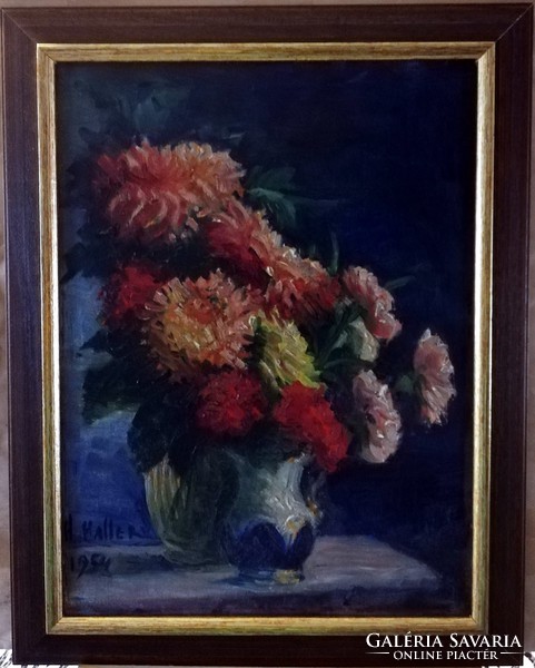 Marked oil still life from 1954, in a new frame (30 x 40)