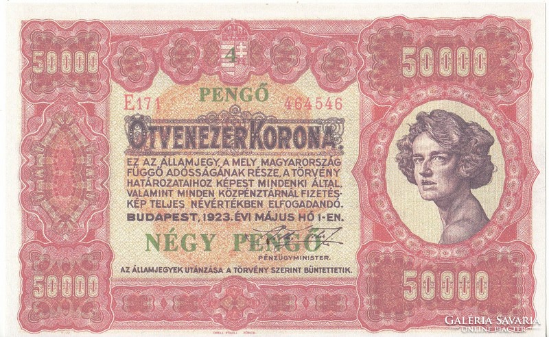 Magyarország 50000 / 4 pengőkorona REPLIKA 1923 UNC
