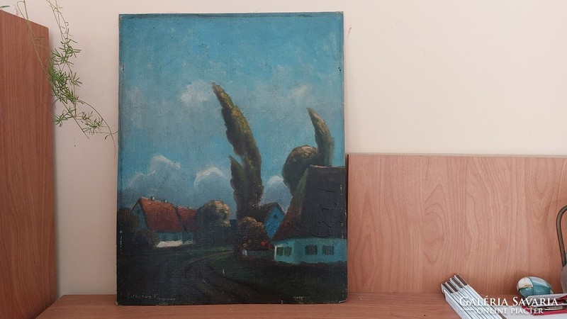 Jelzett falurészlet festmény  34x44 cm