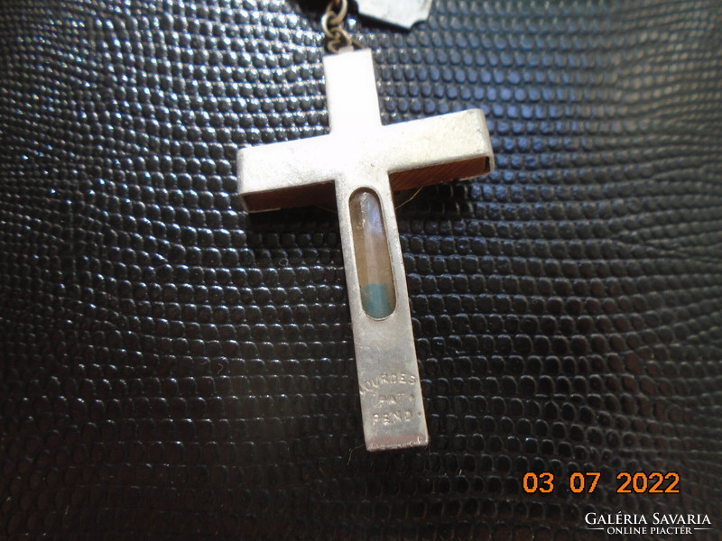 Antique lourdes pat.Pend.(Patent pending) rosary with wooden beads and crucifix relic tube