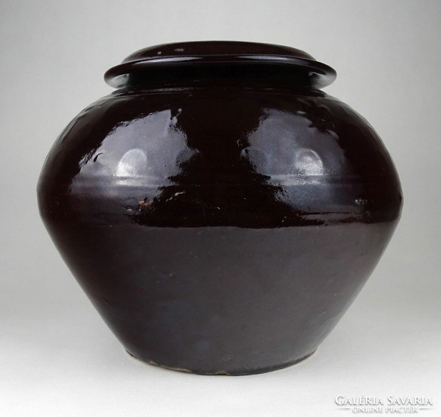 1J533 old large brown glazed Chinese ceramic vessel