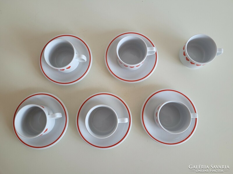 Old retro Zsolnay porcelain red heart pattern hearty coffee cup 6 pieces mid century