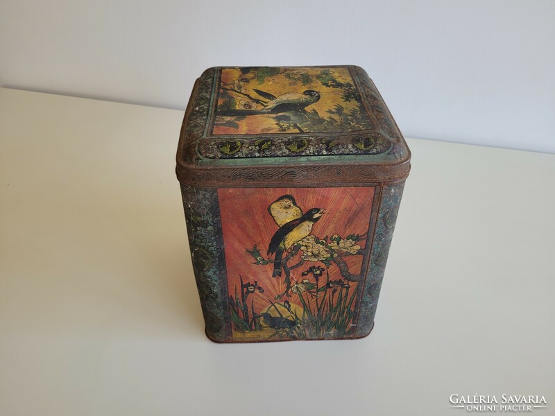 Régi antik nagy méretű keleti teás pléh doboz vintage fémdoboz 28,5 cm