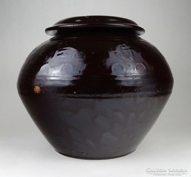 1J533 old large brown glazed Chinese ceramic vessel
