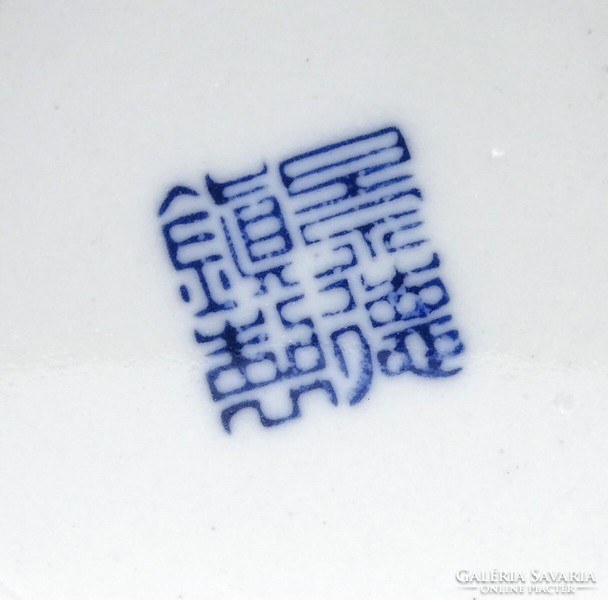 1J442 Kék-fehér keleti Jingdezhen porcelán váza 20 cm