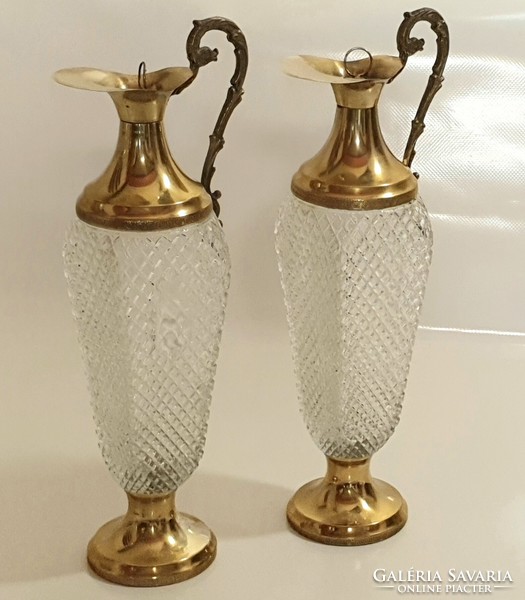Crystal liqueur decanter (2 pcs), with decorative copper handle, with fitting