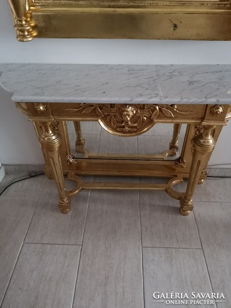 Antique gilded mirror + bracket + marble top (furniture)