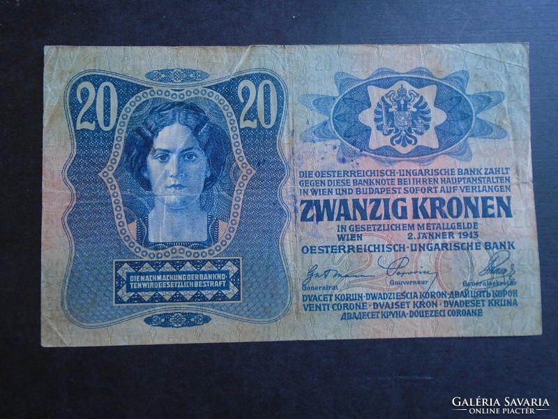 17 97 - Twenty crowns 1913 /1919 Hungarian overstamp - Temesi banság