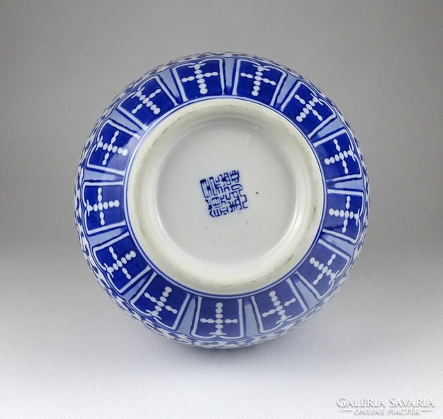 1J444 Kék-fehér keleti Jingdezhen porcelán váza 28.5 cm