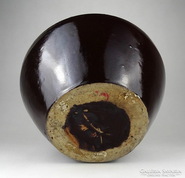 1J533 Régi nagy méretű barna mázas kínai kerámia edény