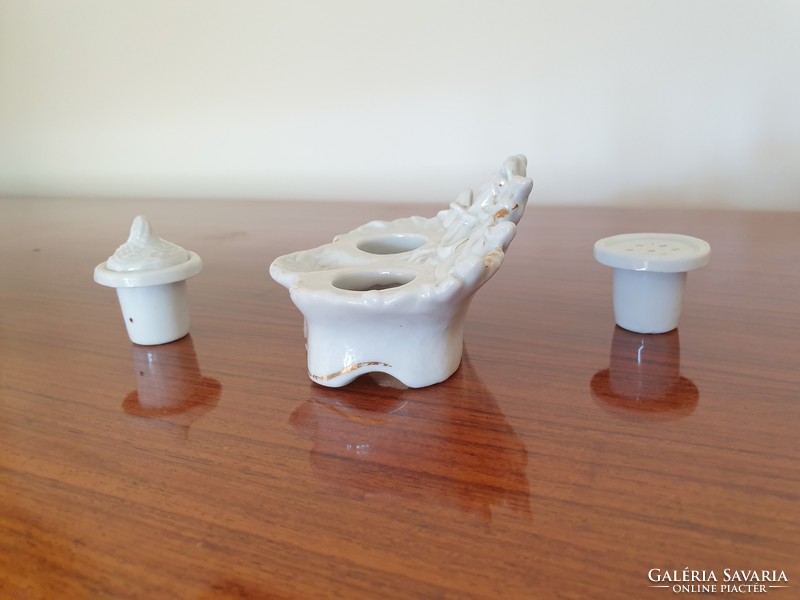 Antique Nautical Sailor Nautical Old Porcelain Calamari Ship Desk Prop Ink Holder