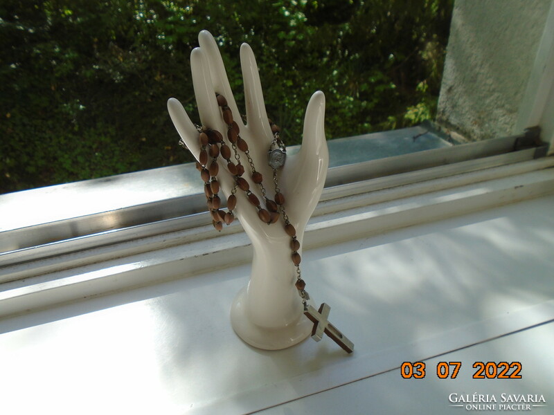 Antique lourdes pat.Pend.(Patent pending) rosary with wooden beads and crucifix relic tube