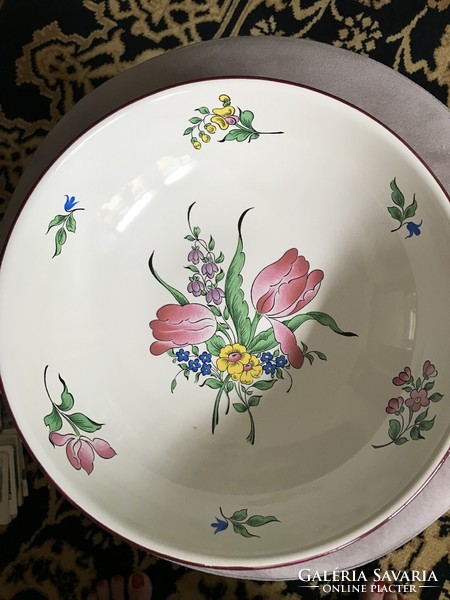 Lunewille k. G. French faience bowl decorated with old Strasbourg rose hand painting.