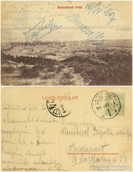 Régi képeslap - Balatonfüredi tájkép 1907