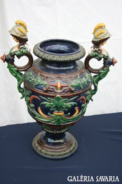 Antique gigantic figuratively decorated majolica vase 53 cm high probably faenza