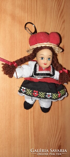 Folk costume doll with an old porcelain head - keychain