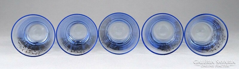 1J599 old gilded blue glass stamped glass set 5 pieces