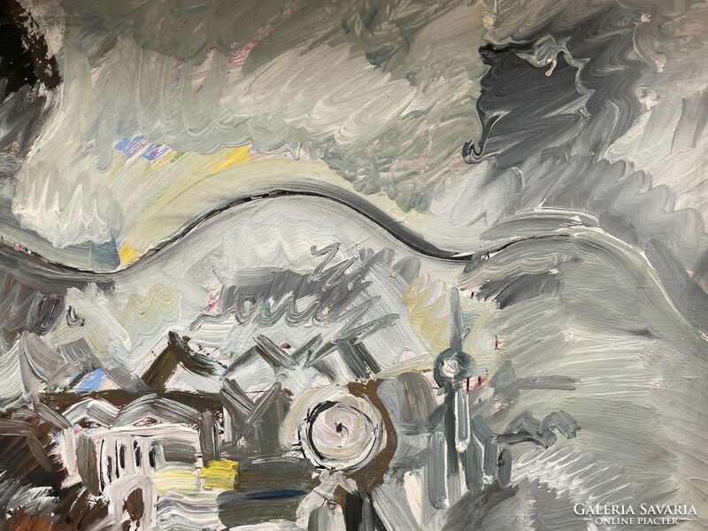 György Urban (1936-2011) : small town c. Constructivist painting with a guarantee