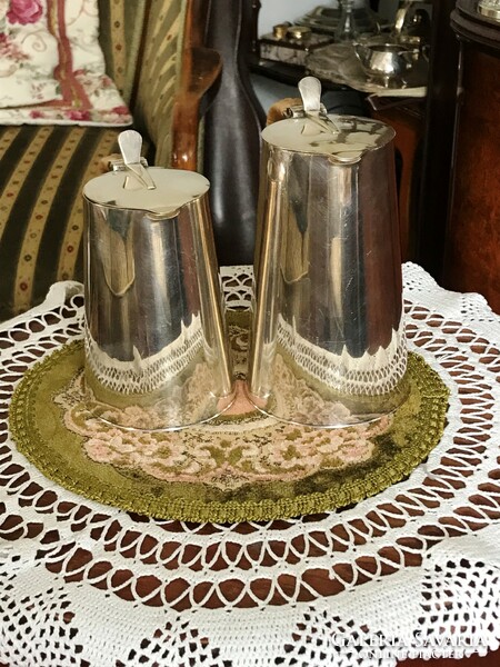 Meseszép, antik, 100 éves, ezüstözött, teás és kávés kanna, gyönyörű, fonott füllel