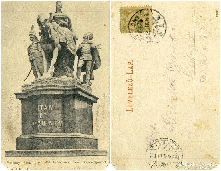Old postcard - Bratislava statue of Maria Theresia 1905