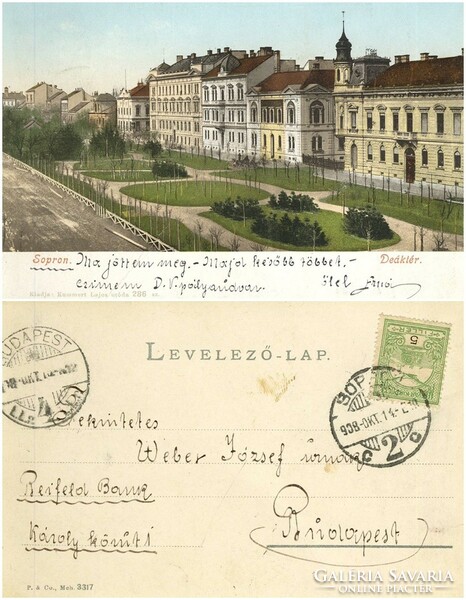 Régi képeslap - Sopron Deák tér 1908